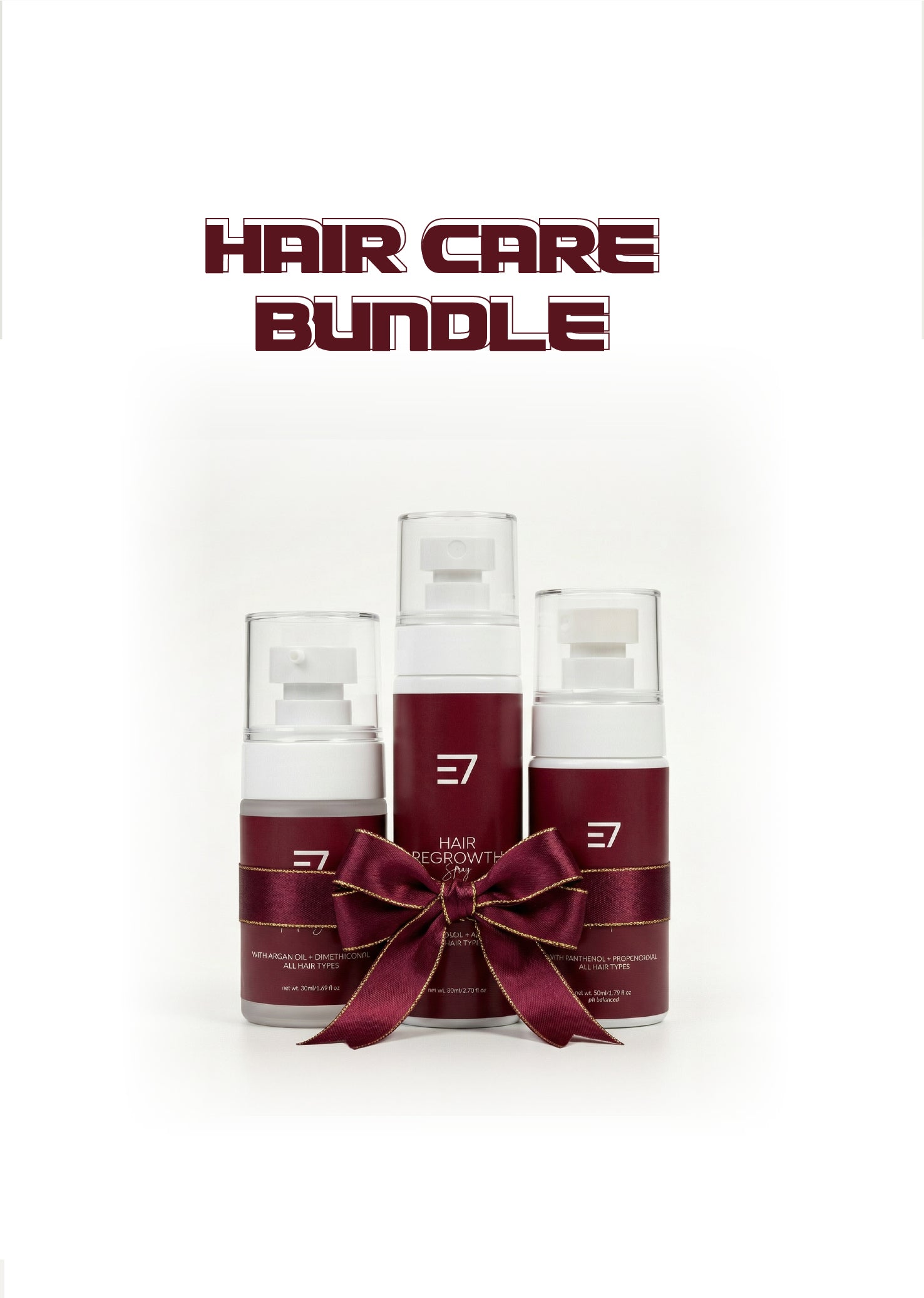 Elaris7 hair care bundle packaging
Complete hair care routine set